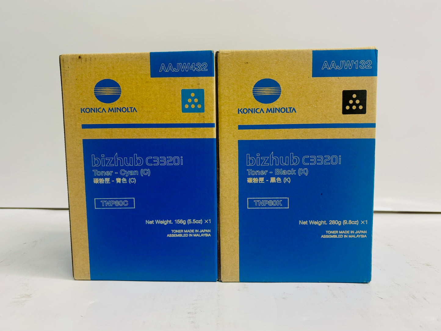 2 Genuine Konica Minolta BH C3320i,C3321i Cyan & Black Toners TNP80C, TNP80K