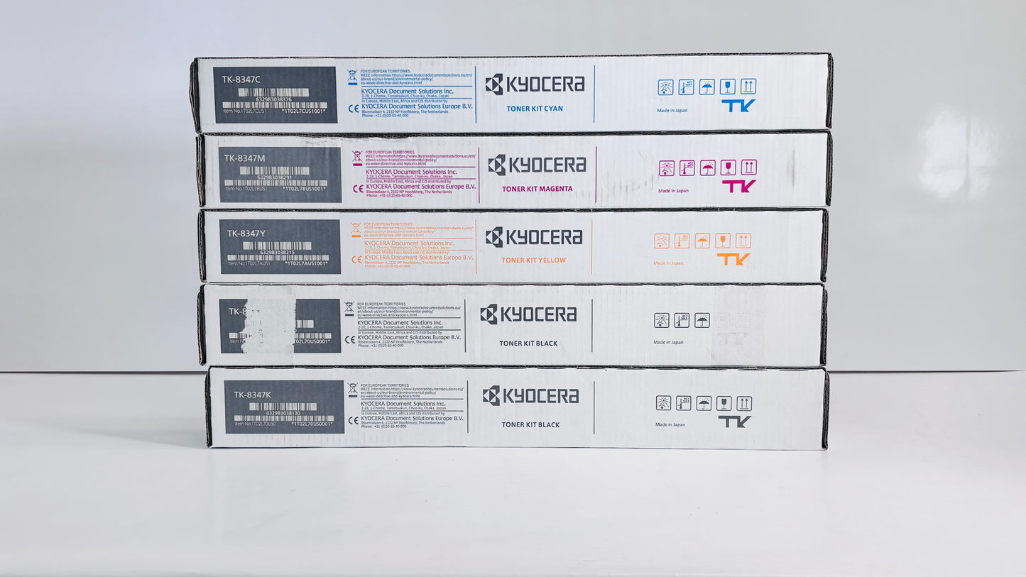 5 OEM Kyocera TASKalfa 2552ci, 2553ci Cyan, Mag, Yel & Black Toners TK-8347CMYKK