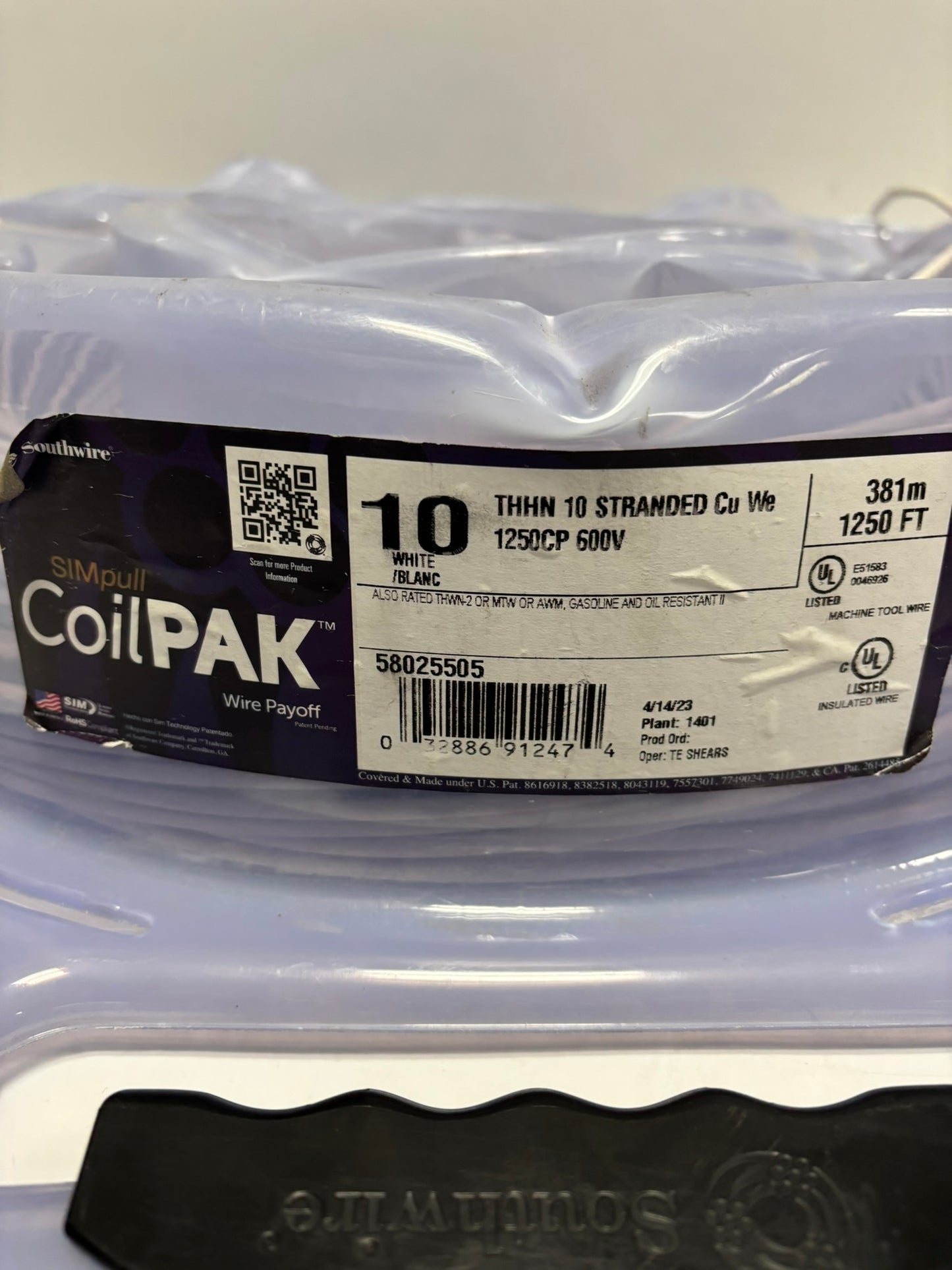 58025505 SouthWire CoilPAK 823Ft 251m Stranded 10 White THHN 600V Same Day Shipping