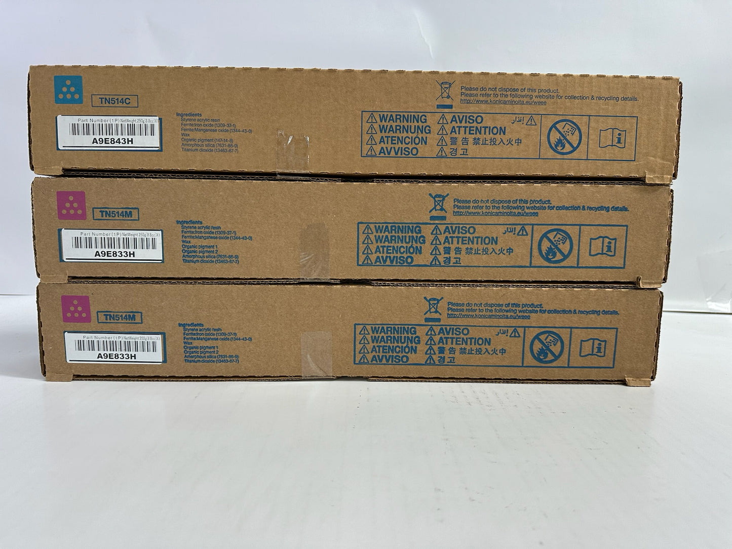 3 OEM Konica Minolta Bizhub C458,C558,C658 CMM Low Yield Toners TN514C,TN514M