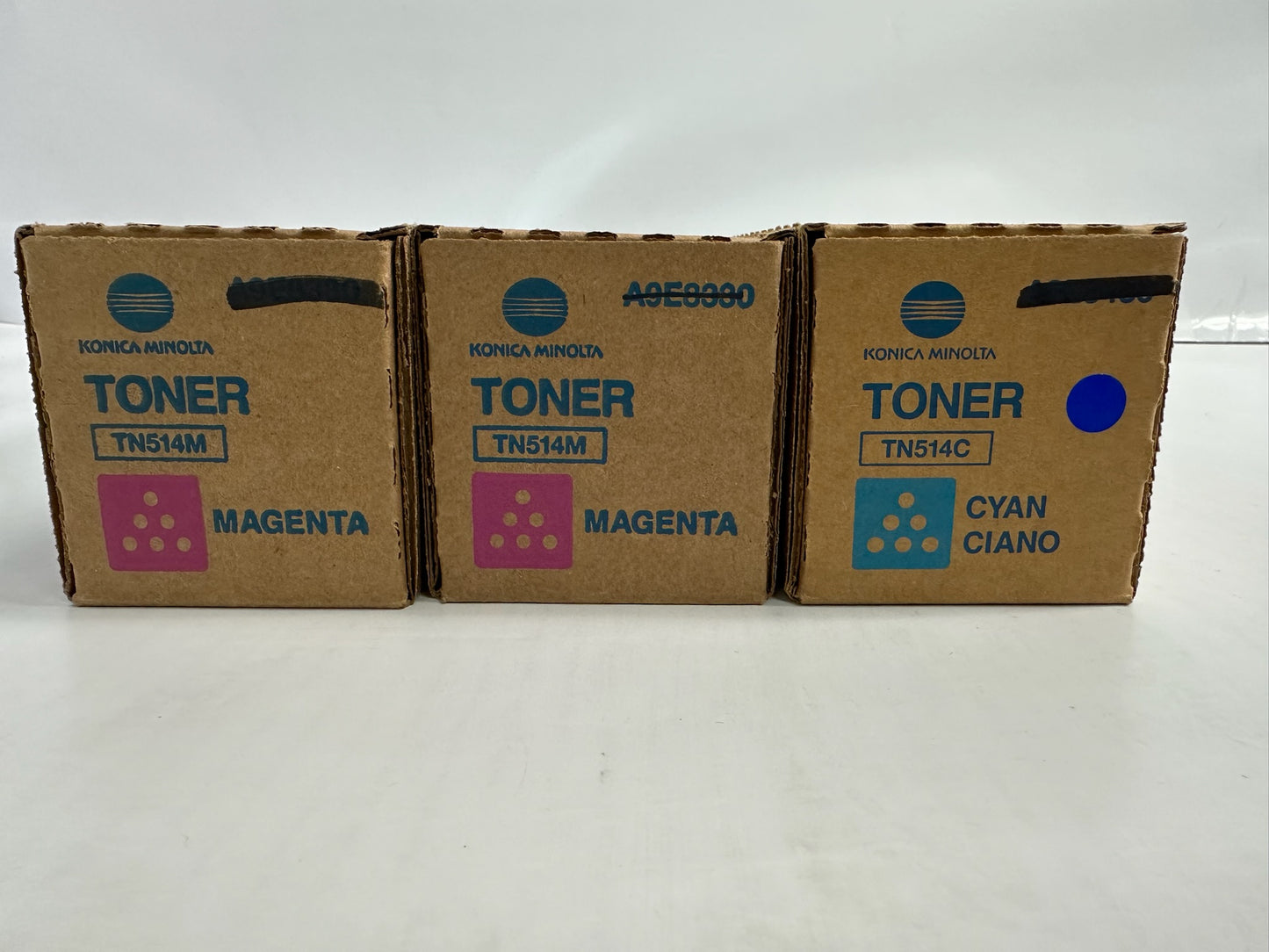 3 OEM Konica Minolta Bizhub C458,C558,C658 CMM Low Yield Toners TN514C,TN514M