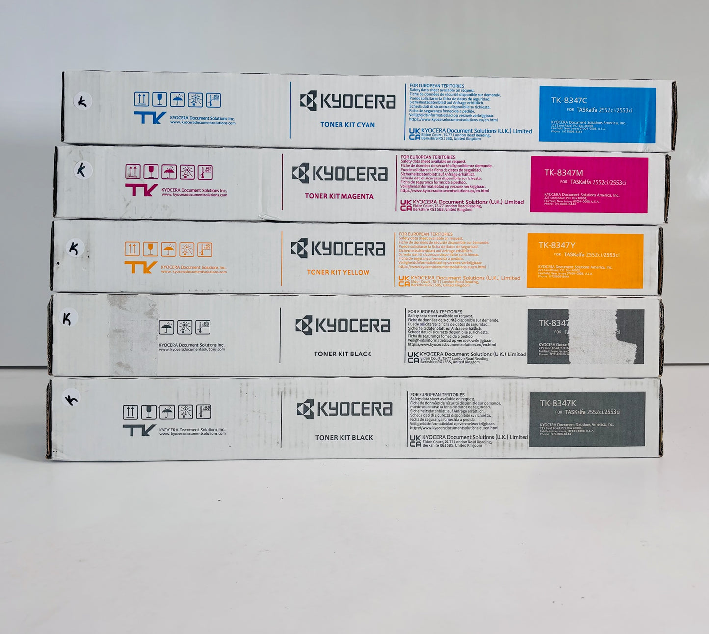 5 OEM Kyocera TASKalfa 2552ci, 2553ci Cyan, Mag, Yel & Black Toners TK-8347CMYKK
