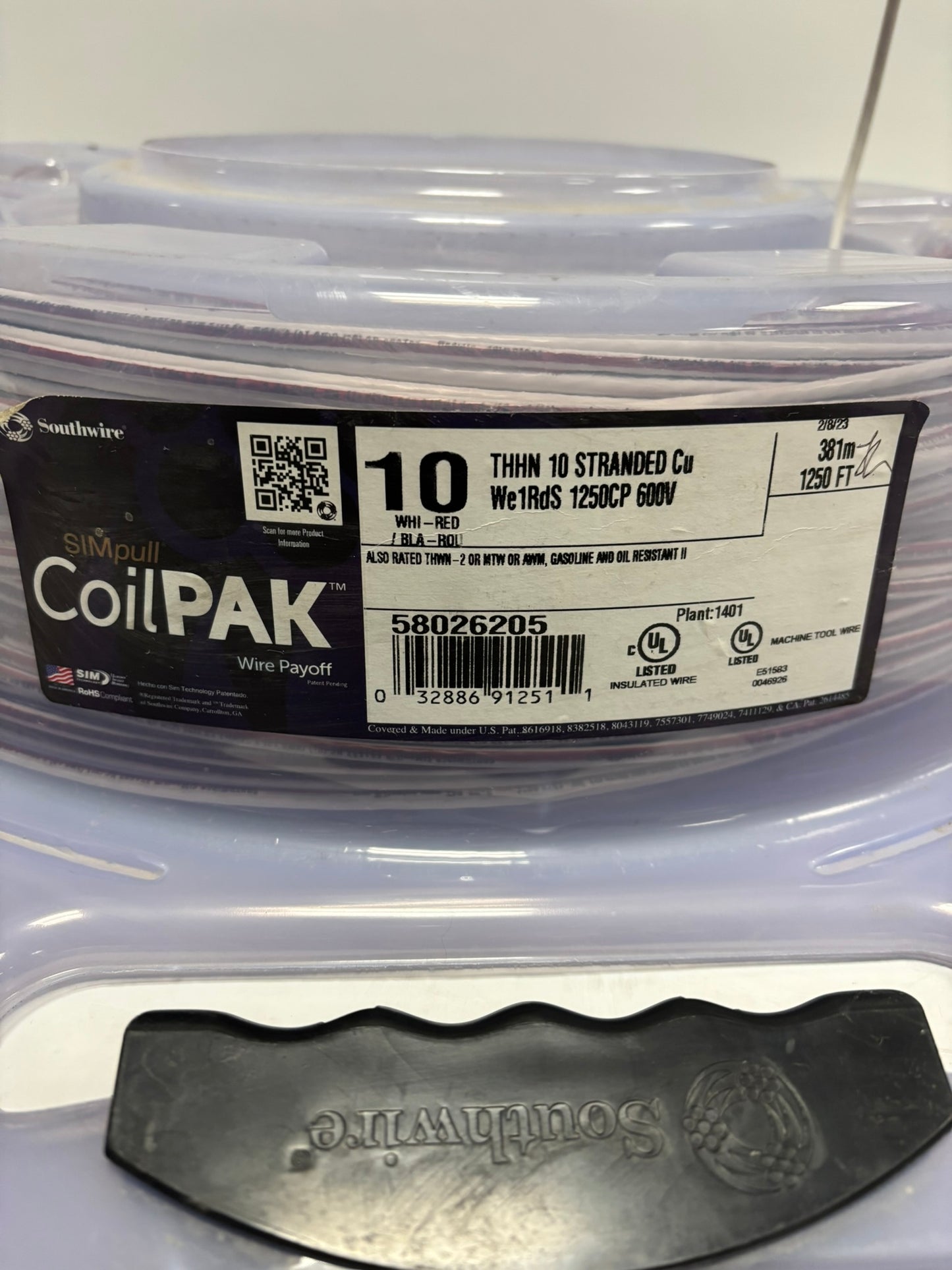 58026205 SouthWire CoilPAK 1141Ft 348m Stranded 10 White Red THHN 600V Same Day Shipping