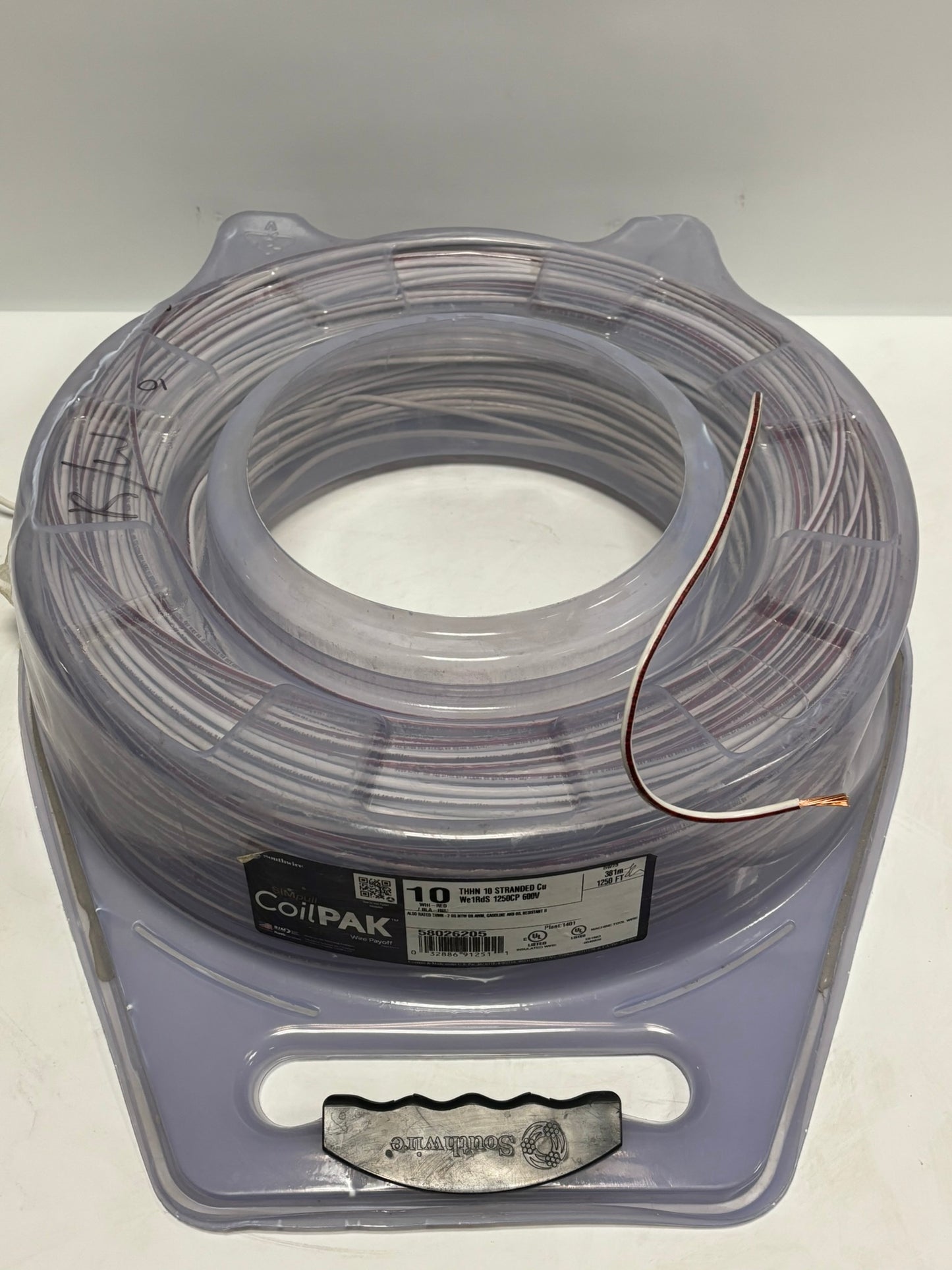 58026205 SouthWire CoilPAK 1141Ft 348m Stranded 10 White Red THHN 600V Same Day Shipping