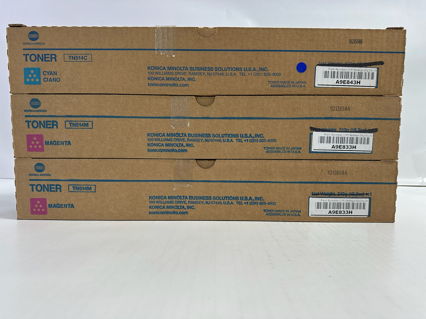 3 OEM Konica Minolta Bizhub C458,C558,C658 CMM Low Yield Toners TN514C,TN514M