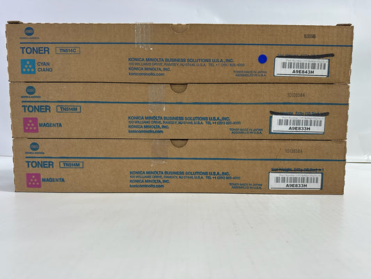 3 OEM Konica Minolta Bizhub C458,C558,C658 CMM Low Yield Toners TN514C,TN514M