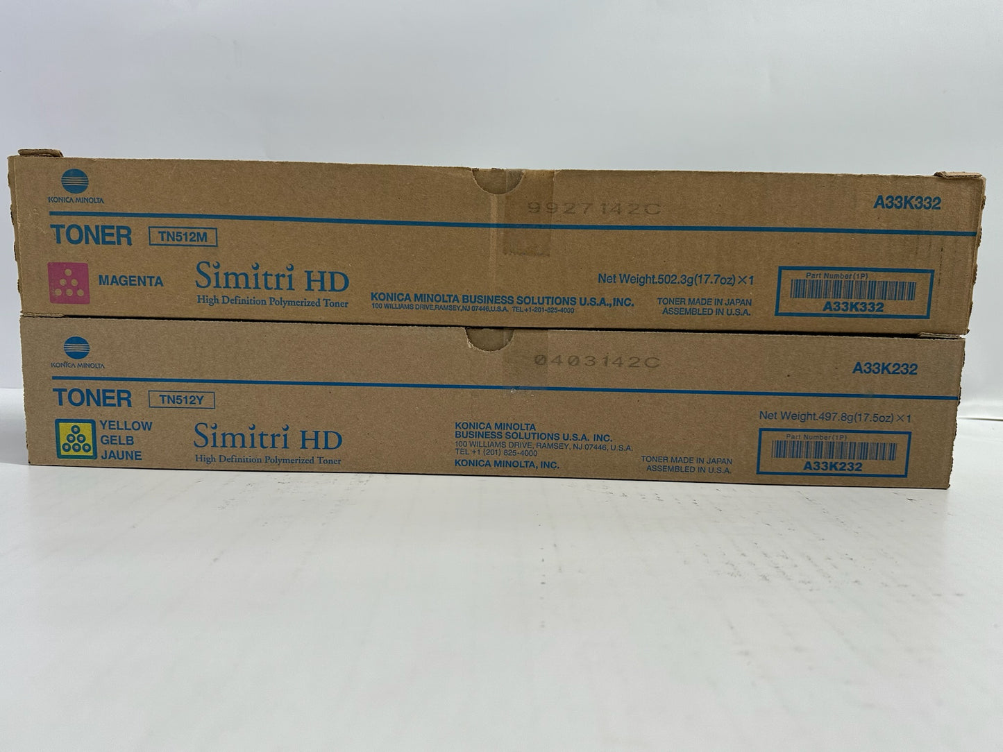 2 New Genuine Konica Bizhub C454,C454e,C554,C554e M,Y Toners TN512M, TN512Y