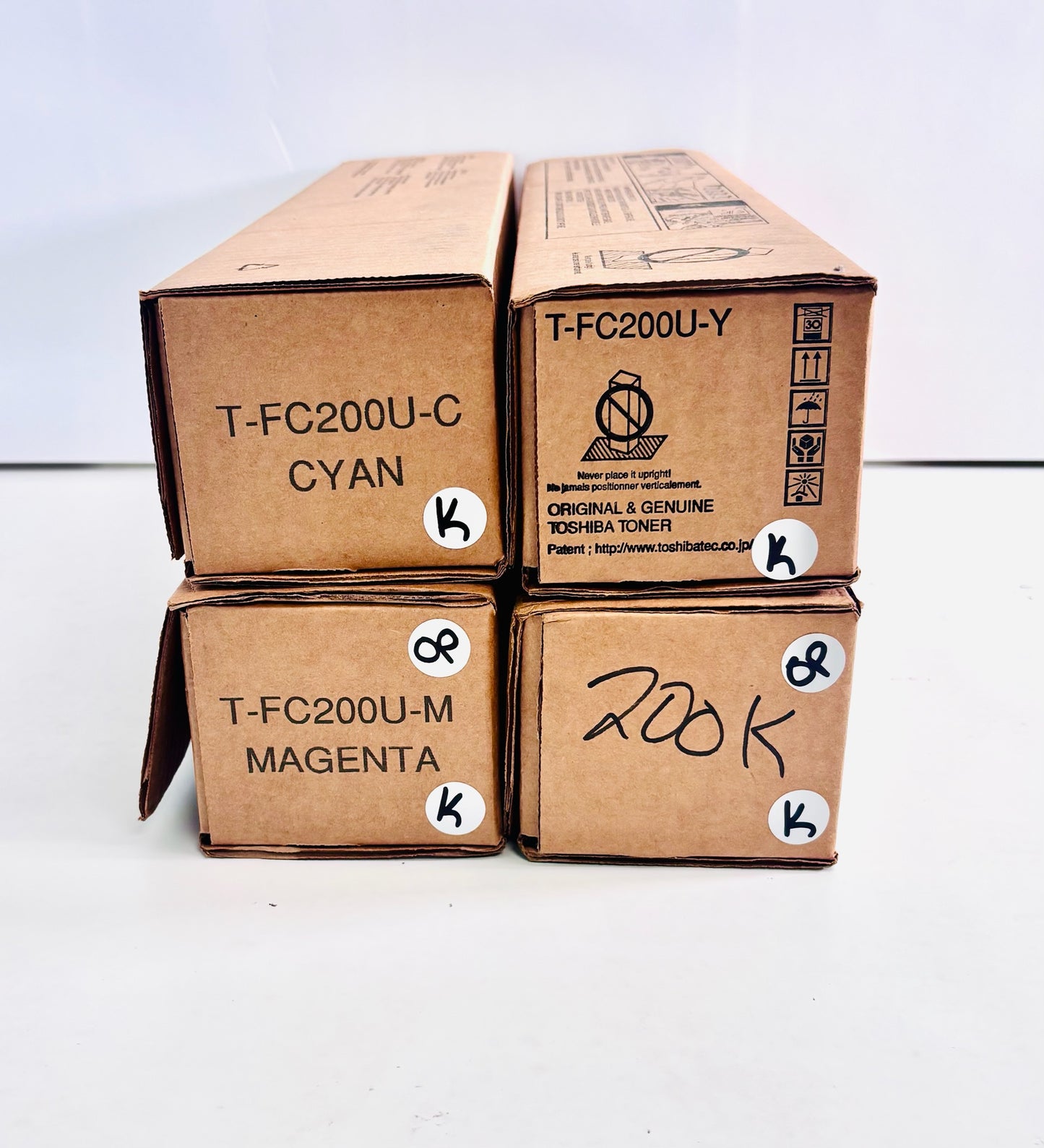 4 OEM Toshiba 2000AC, 2500AC CMYK Toners T-FC200U-CMYK (Open Mag & Black)