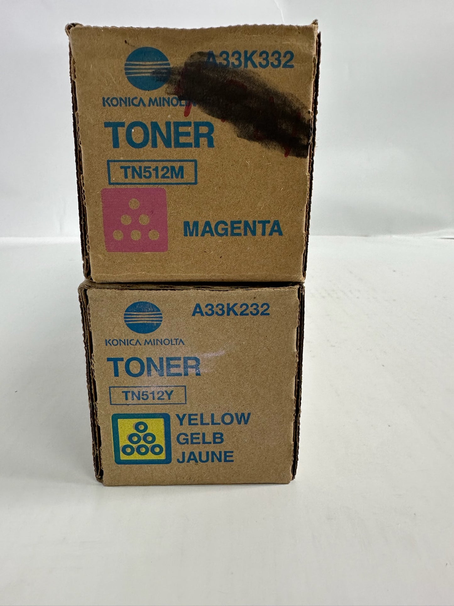 2 New Genuine Konica Bizhub C454,C454e,C554,C554e M,Y Toners TN512M, TN512Y