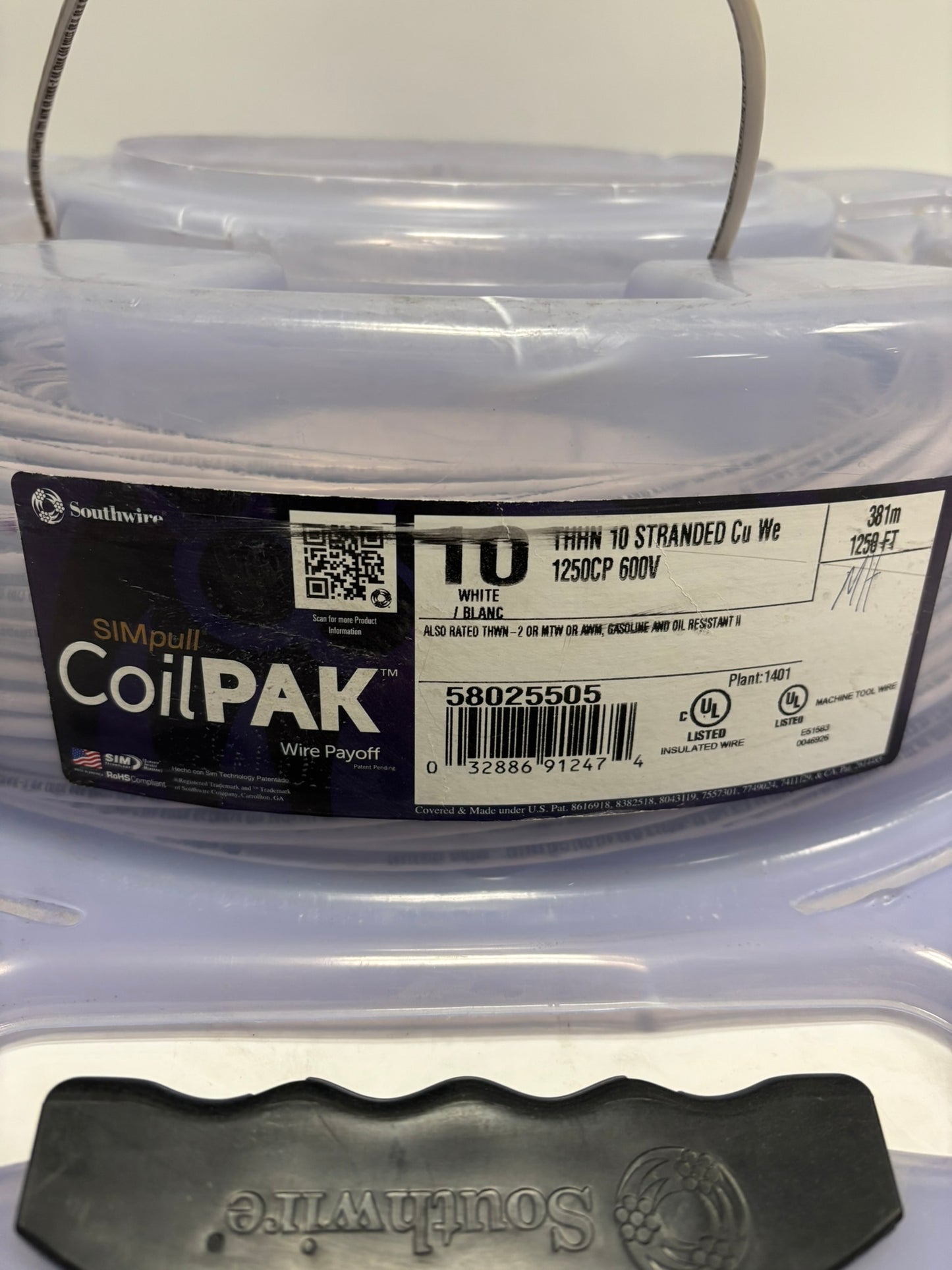 58025505 SouthWire CoilPAK 1059Ft 323m Stranded 10 White THHN 600V Same Day Shipping