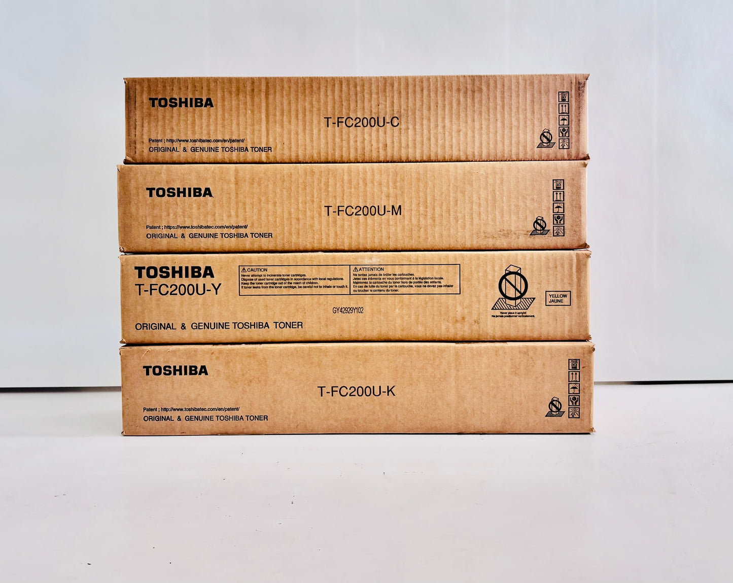 4 OEM Toshiba 2000AC, 2500AC CMYK Toners T-FC200U-CMYK (Open Mag & Black)