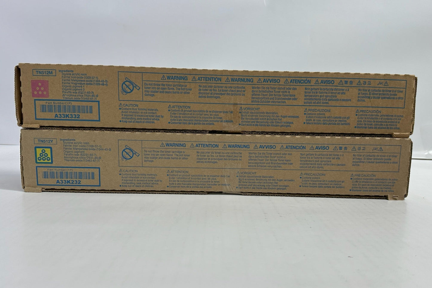 2 New Genuine Konica Bizhub C454,C454e,C554,C554e M,Y Toners TN512M, TN512Y