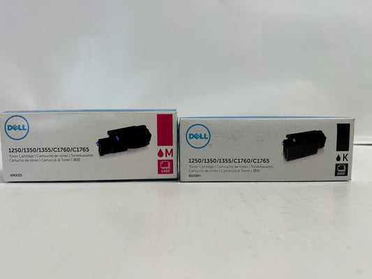 2 Genuine Dell CL1250,1350,1355,C1760 Magenta & Black Toner 810WH,XMX5D