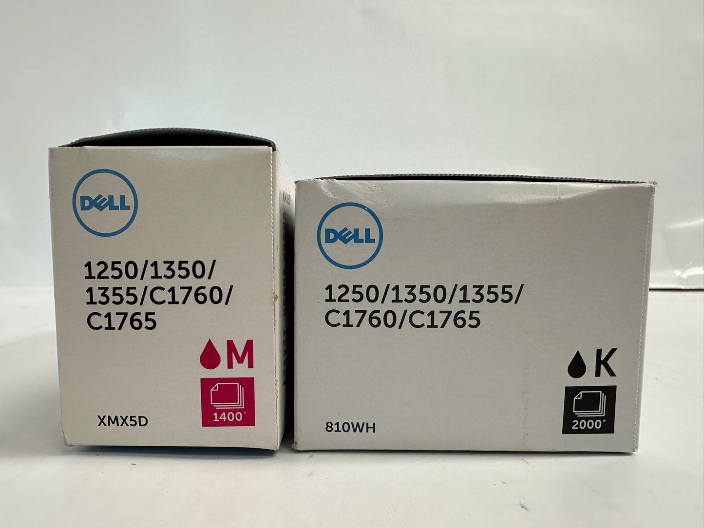 2 Genuine Dell CL1250,1350,1355,C1760 Magenta & Black Toner 810WH,XMX5D