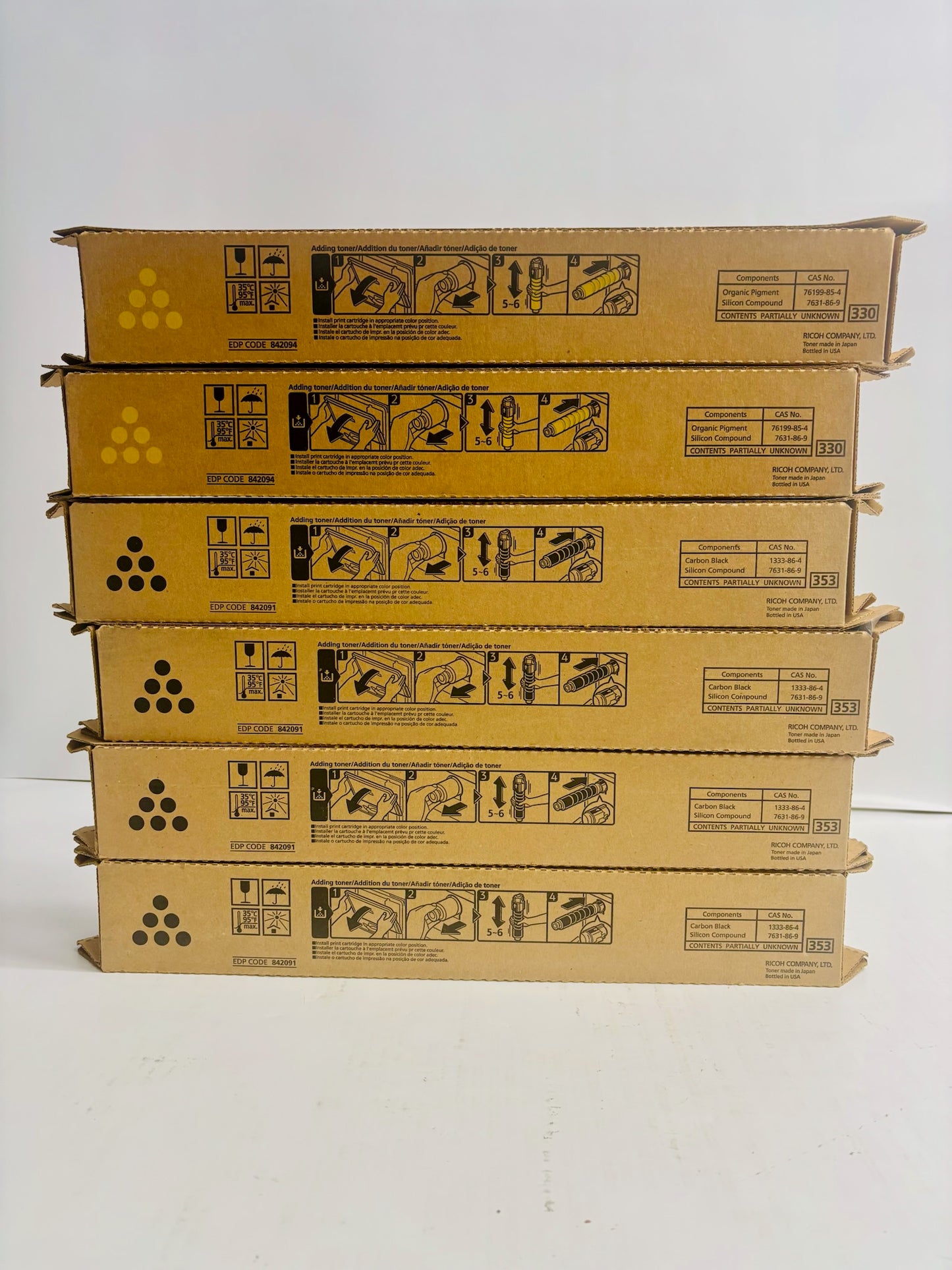 6 Genuine Ricoh MP C406,C306,C307 YYKKKK Yellow & Black Toners 842091,842094