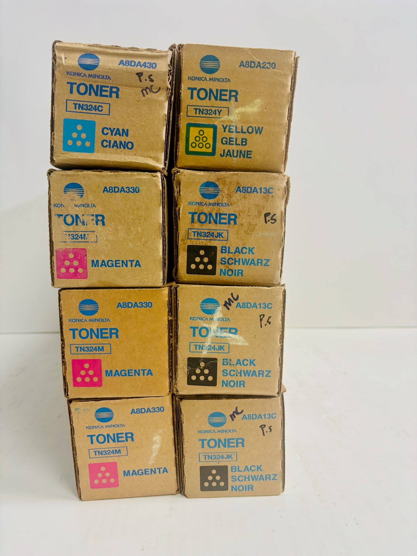8 Genuine Konica Minolta Bizhub C258,C308,C368 CMMMYKKK Toners TN324