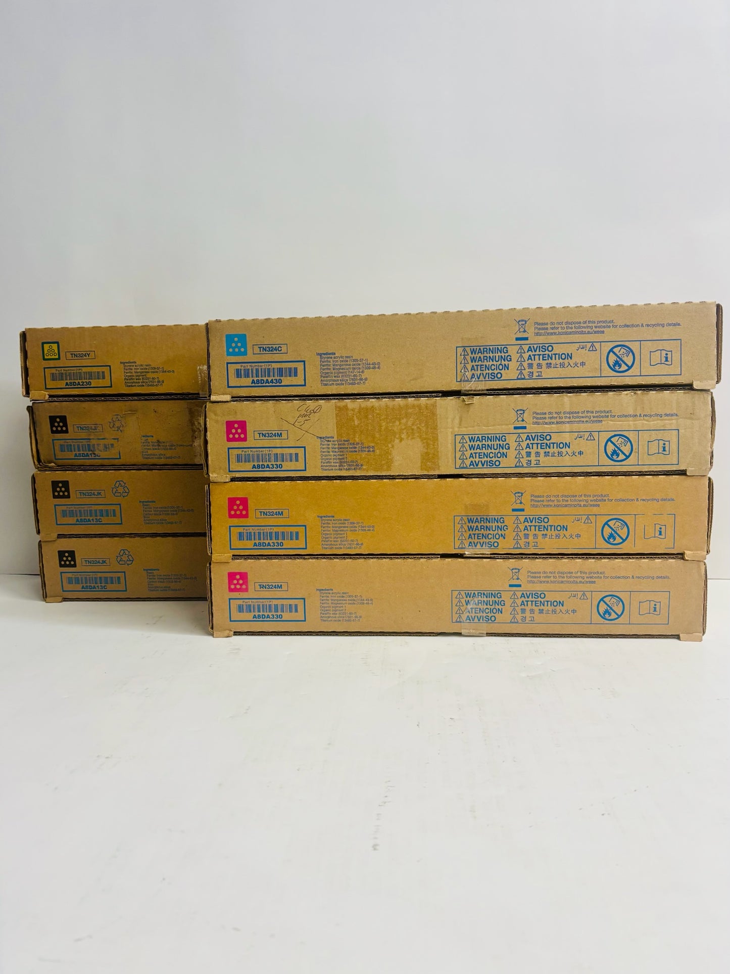 8 Genuine Konica Minolta Bizhub C258,C308,C368 CMMMYKKK Toners TN324