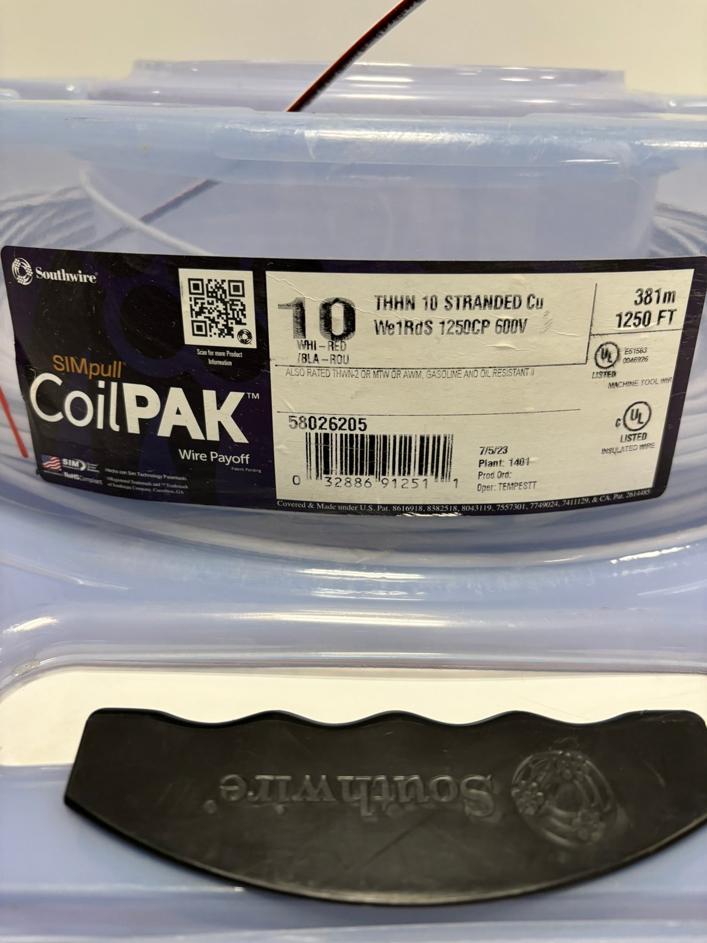 58026205 SouthWire CoilPAK 859Ft 262m Stranded 10 White Red THHN 600V Same Day Shipping