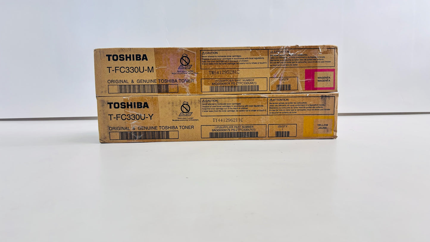 2 Genuine Toshiba 330AC, 400AC Magenta & Yellow Toners T-FC330U-M, T-FC330U-Y