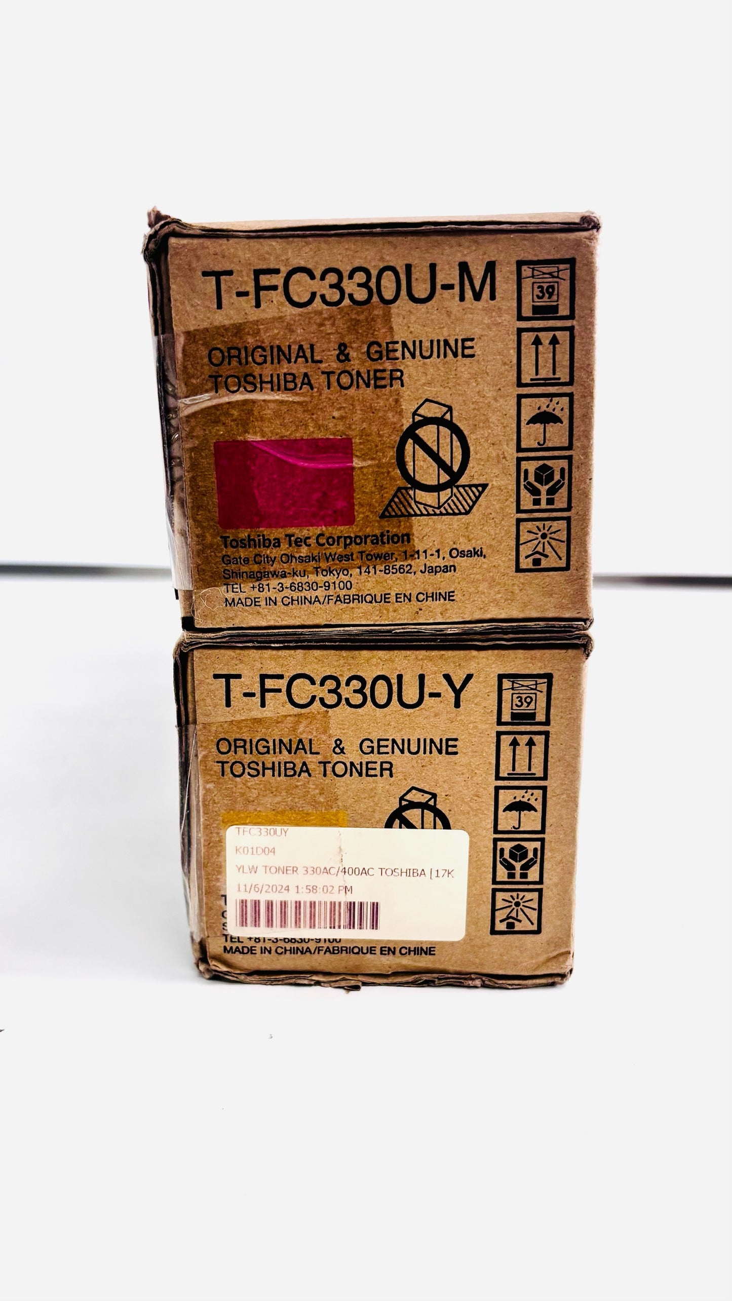 2 Genuine Toshiba 330AC, 400AC Magenta & Yellow Toners T-FC330U-M, T-FC330U-Y