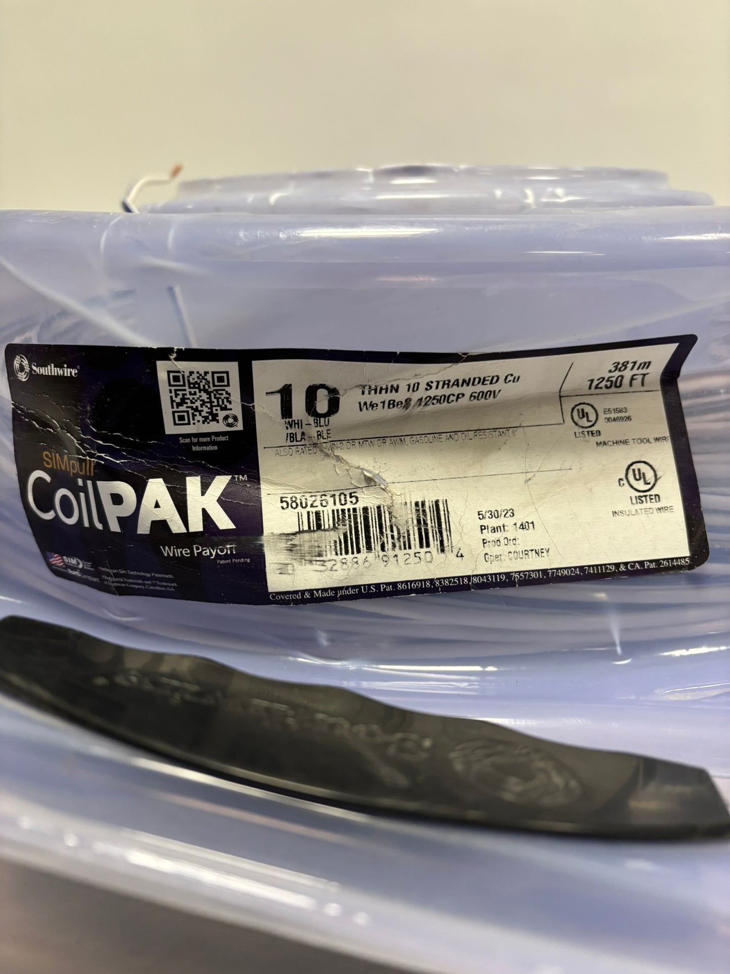 58026105 SouthWire CoilPAK 649Ft 198m Stranded 10 White Blue THHN 600V Same Day Shipping
