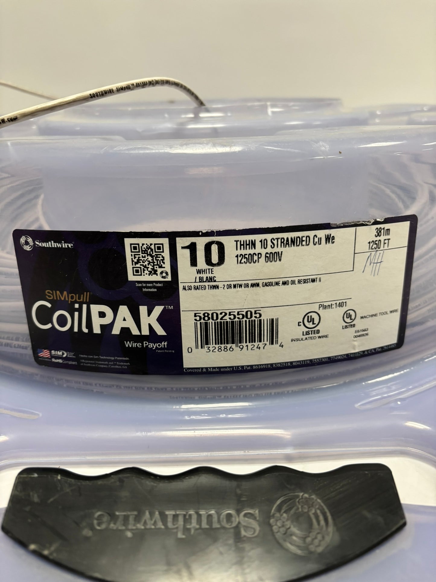 58025505 SouthWire CoilPAK 541Ft 165m Stranded 10 White THHN 600V Same Day Shipping