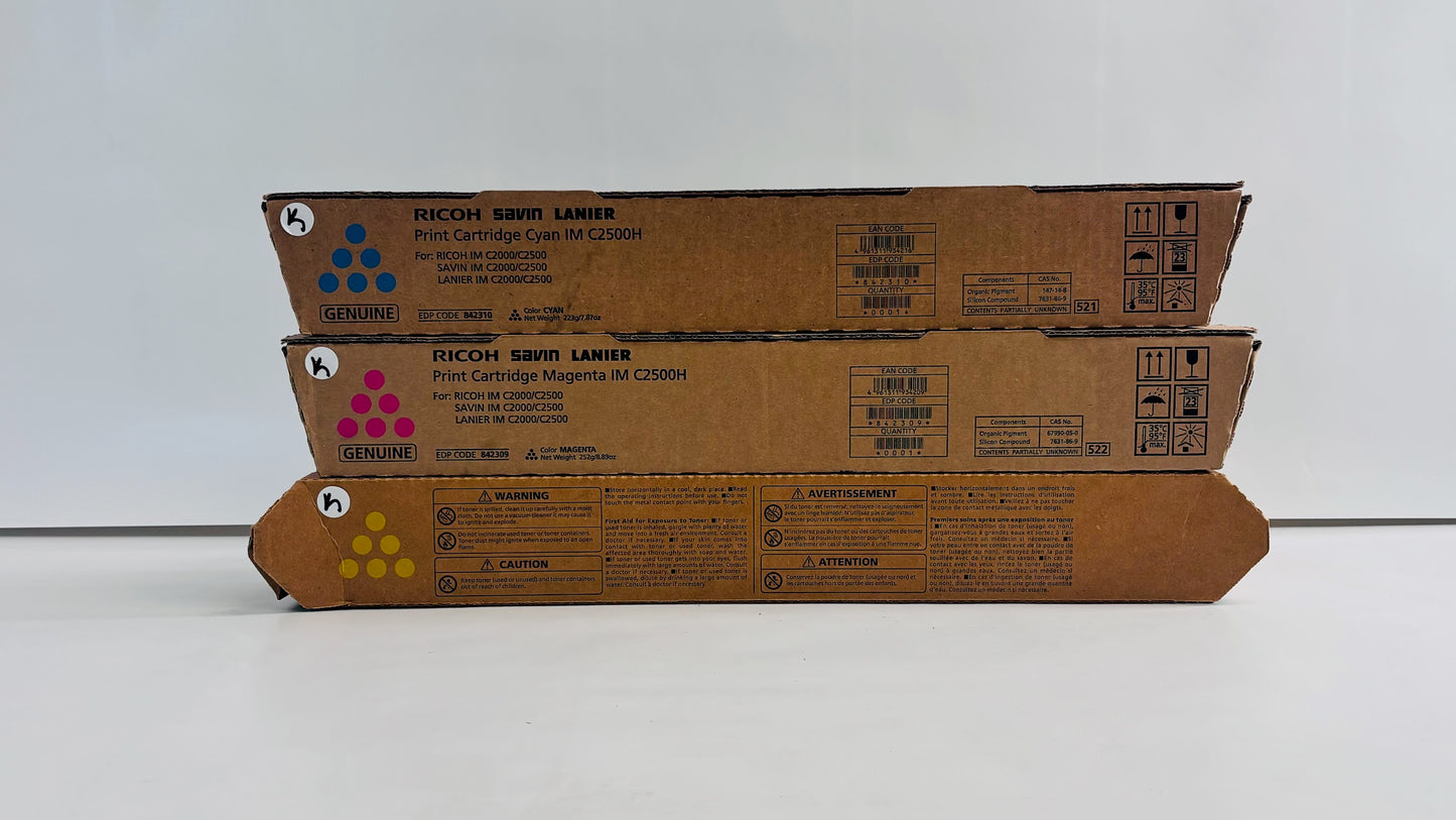 Genuine Ricoh IM C2500,C2000 Cyan, Magenta,Yellow Toners 842308,842309,842310