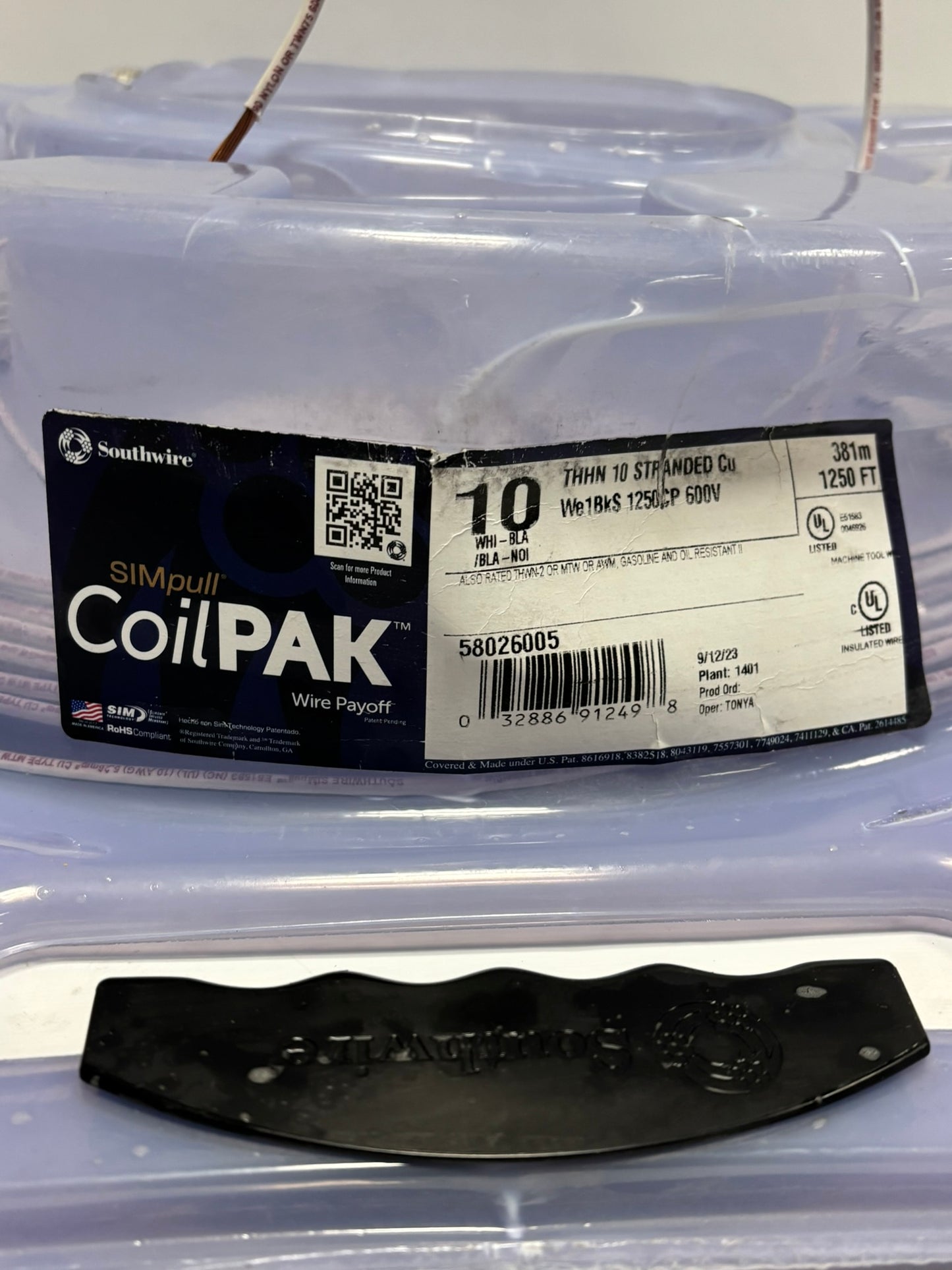 58026005 SouthWire CoilPAK 127Ft 39m Stranded 10 White Black THHN 600V Same Day Shipping