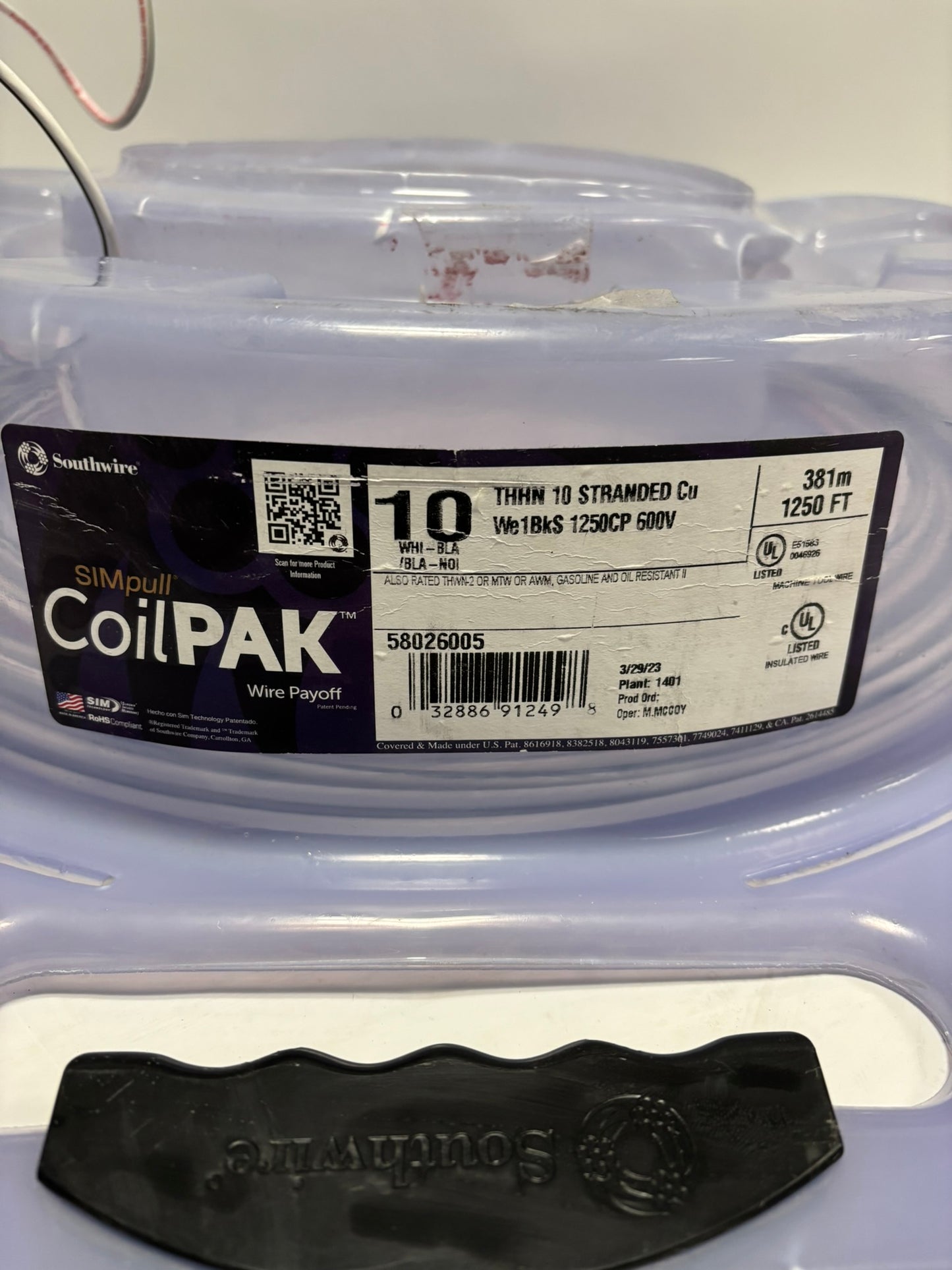 58026005 SouthWire CoilPAK 118Ft 36m Stranded 10 White Black THHN 600V Same Day Shipping