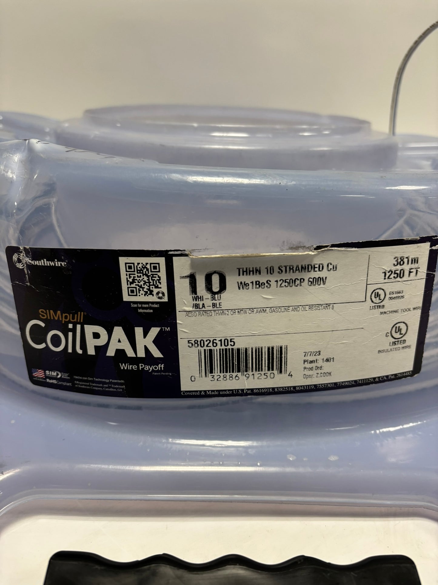 58026105 SouthWire CoilPAK 127Ft 39m Stranded 10 White Blue THHN 600V Same Day Shipping