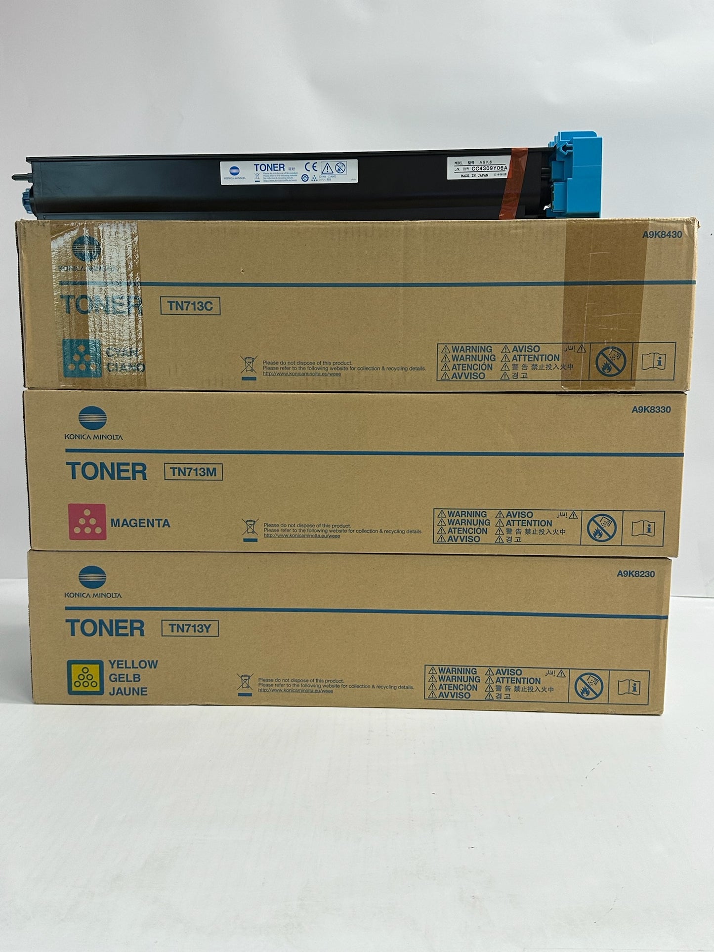 3 Genuine Konica Minolta Bizhub C659,C759 CMY Toners TN713 (Open Cyan, No Black)
