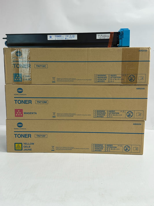 3 Genuine Konica Minolta Bizhub C659,C759 CMY Toners TN713 (Open Cyan, No Black)
