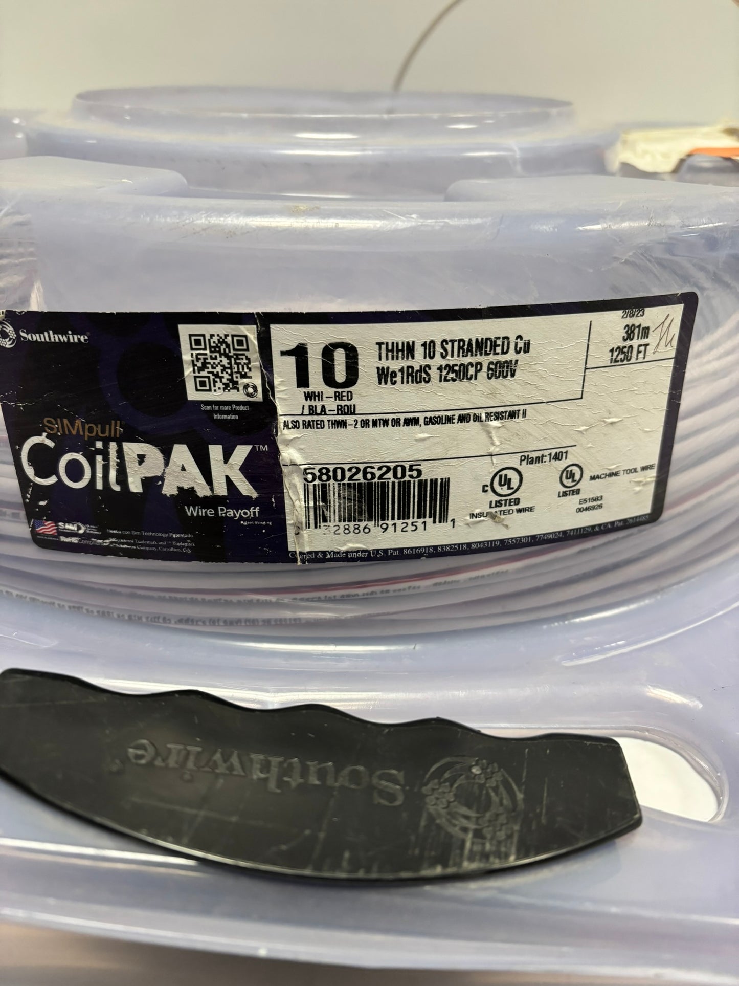 58026205 SouthWire CoilPAK 541Ft 165m Stranded 10 White Red THHN 600V Same Day Shipping