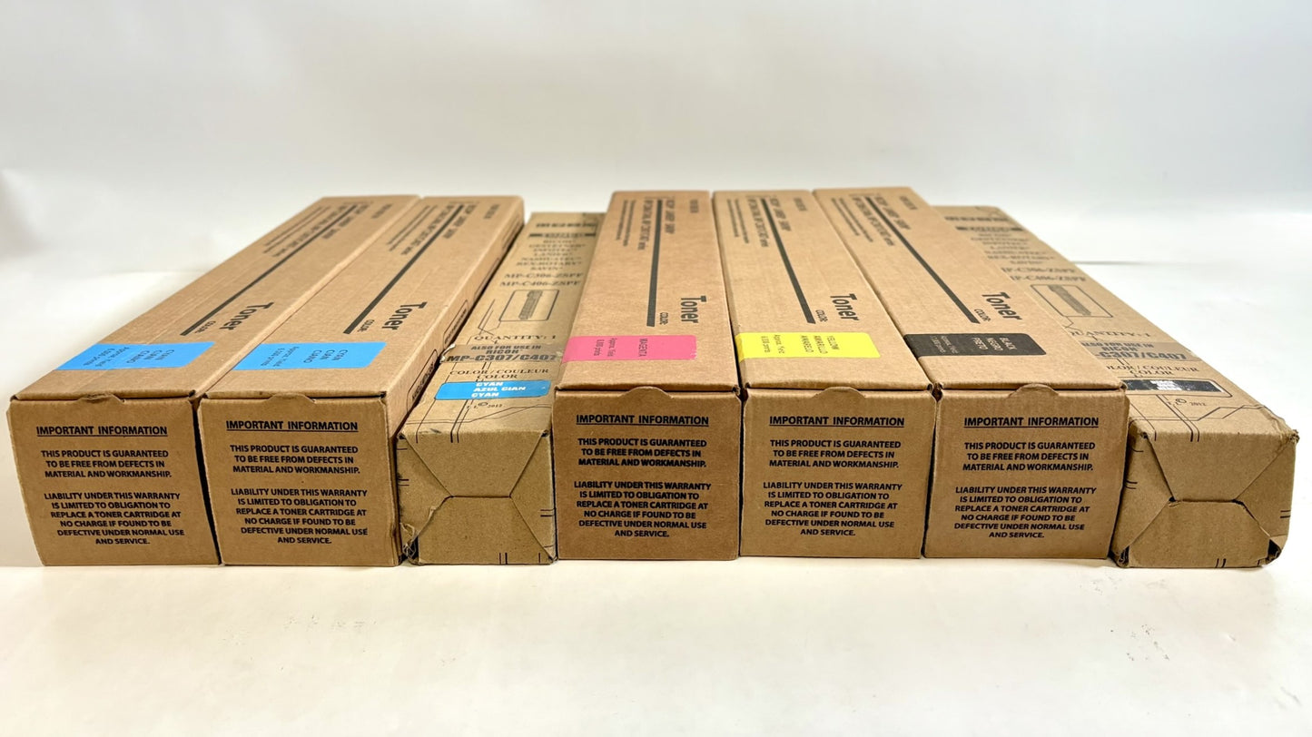 7 Compatible Ricoh MPC306,C406,C307 CCCMYKK Toners (replace 842091,92,93,94)