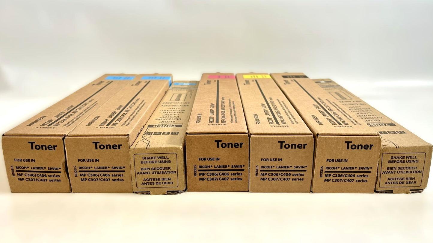 7 Compatible Ricoh MPC306,C406,C307 CCCMYKK Toners (replace 842091,92,93,94)