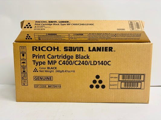 8 Genuine Ricoh Aficio MP C300,MP C401,MP C401SR Black Toner 841724