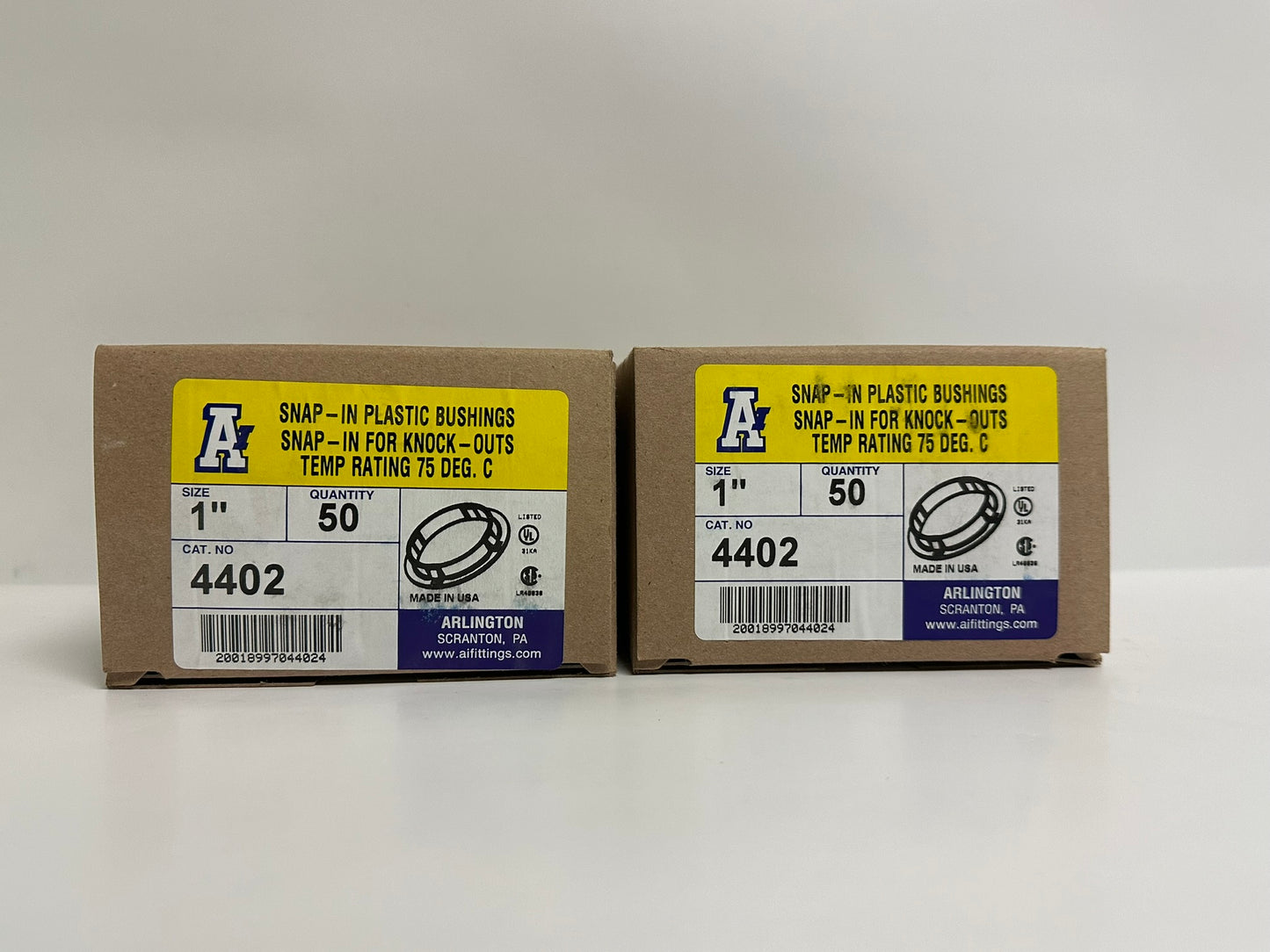 100 PK Arlington (4402) 1" Snap In Plastic Bushing For Knock Outs Temp Rating 75 Deg. C