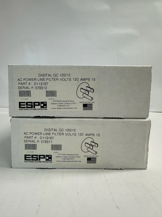 2 New Genuine ESP AC Power Line Filter 120V/15A D11316T (Same Day Shipping)