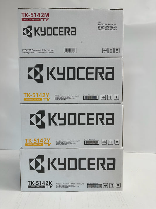 4 New Genuine Kyocera ECOSYS M6030cdn,M6530cdn,P6130cdn MYYK TK-5142 Toners