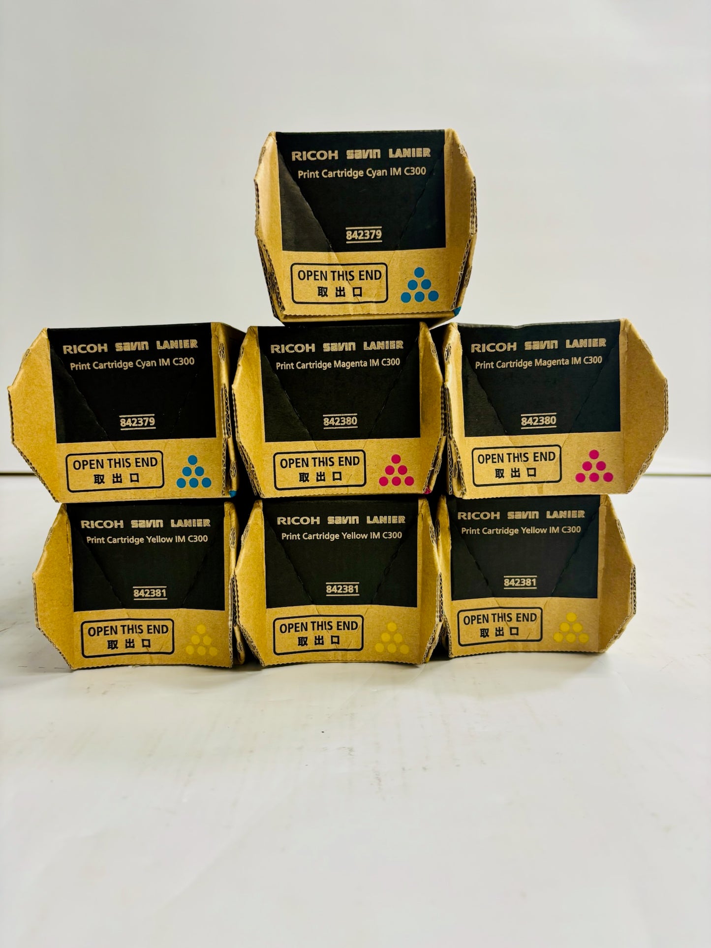 7 Genuine Ricoh IM C300, C400 CMMYYY Toners 842379,80,81 (No Black)