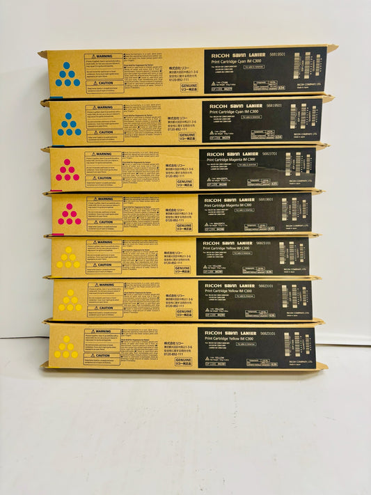 7 Genuine Ricoh IM C300, C400 CMMYYY Toners 842379,80,81 (No Black)