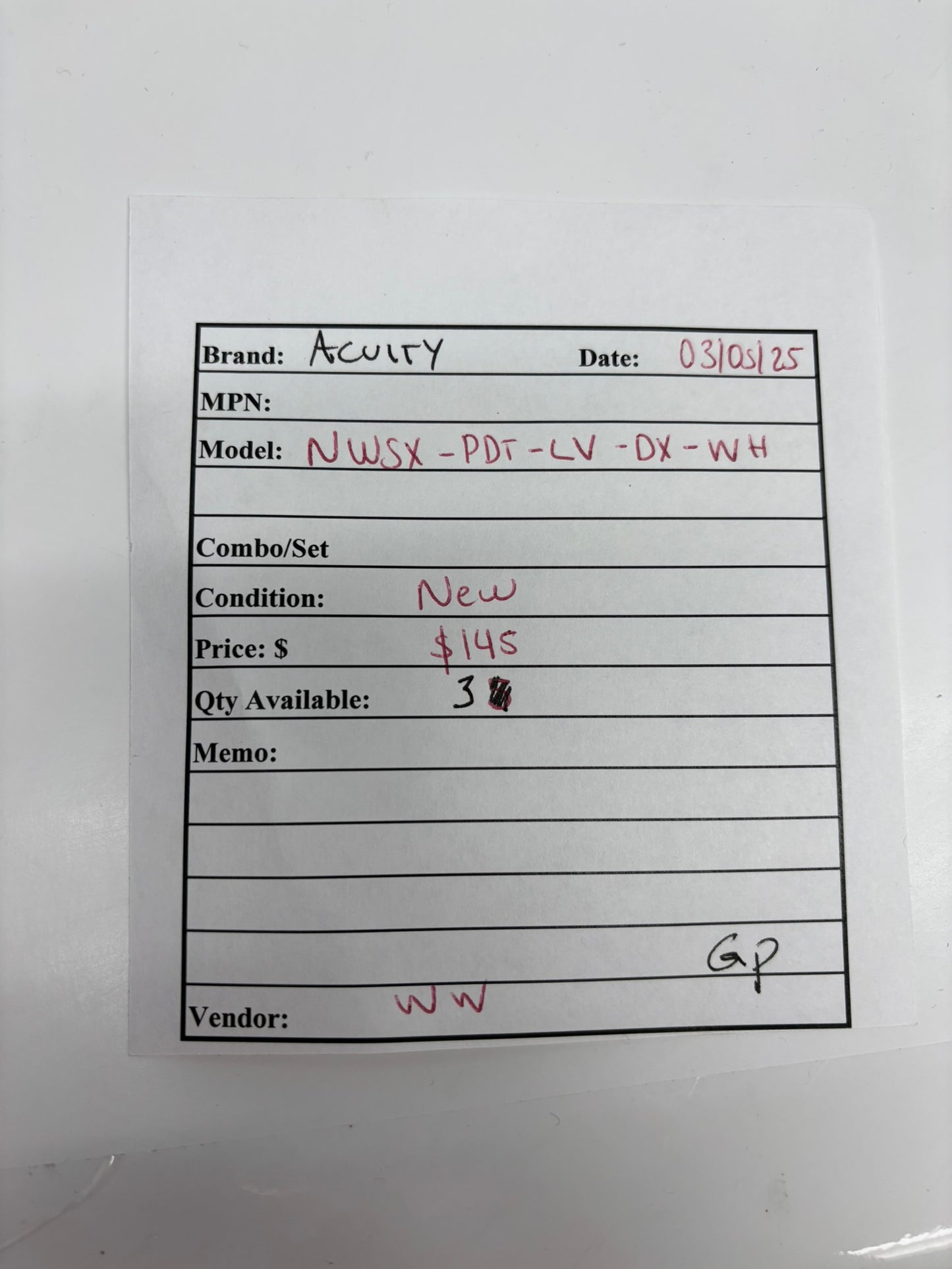 Acuity NWSX-PDT-LV-DX-WH Sensor Switch Wall Switch