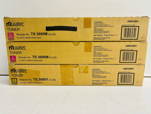 3 Genuine Muratec MFX-C3690,C3090,C2590 MMY Toner TS3690 (No Cyan & Black)