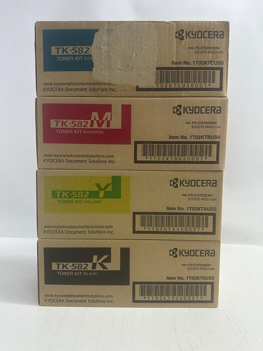 4 New Genuine Kyocera ECOSYS P6021cdn, FS-C5150DN CMYK Toner Kits TK-582, TK582