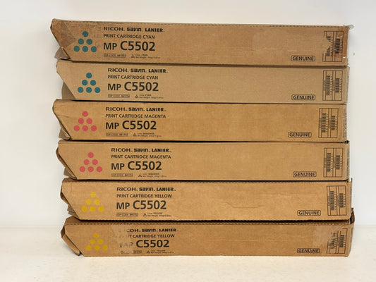 6 OEM Ricoh MPC5502,C5502A,C4502,4502A CCMMYY Toners 841752,841753,841754