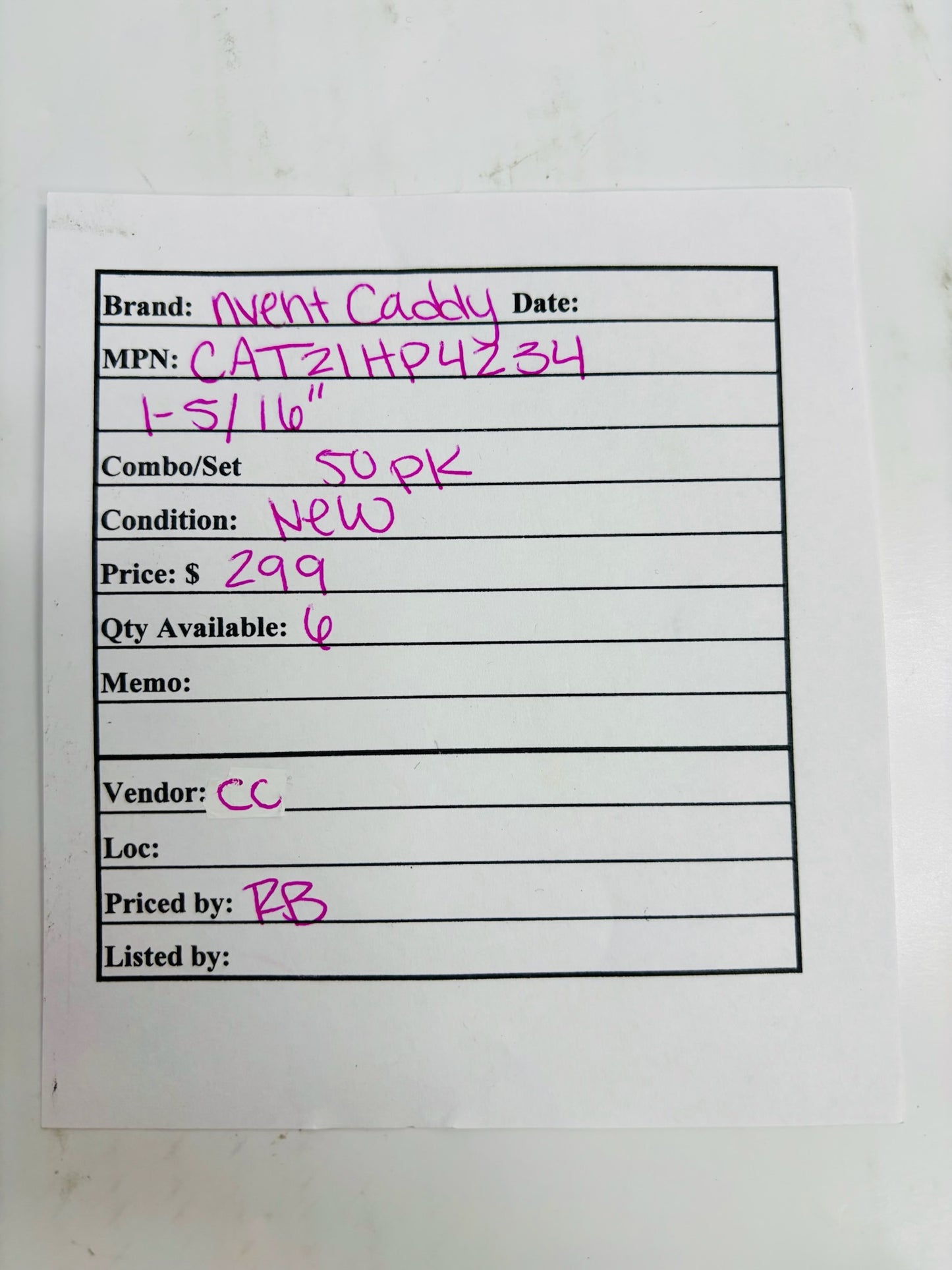 50Pk nVent Caddy CAT21HP4Z34 1 5/16" J-Hook to 1/4" Threaded Rod (181258)