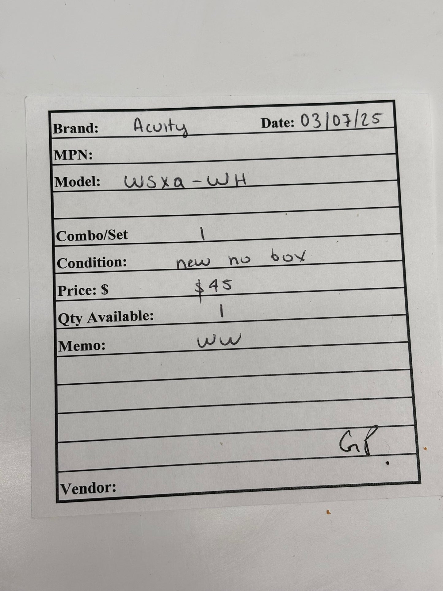 Acuity WSXA-WH Sensor Switch Motion Sensor, PIR, 120-277V AC, No Box