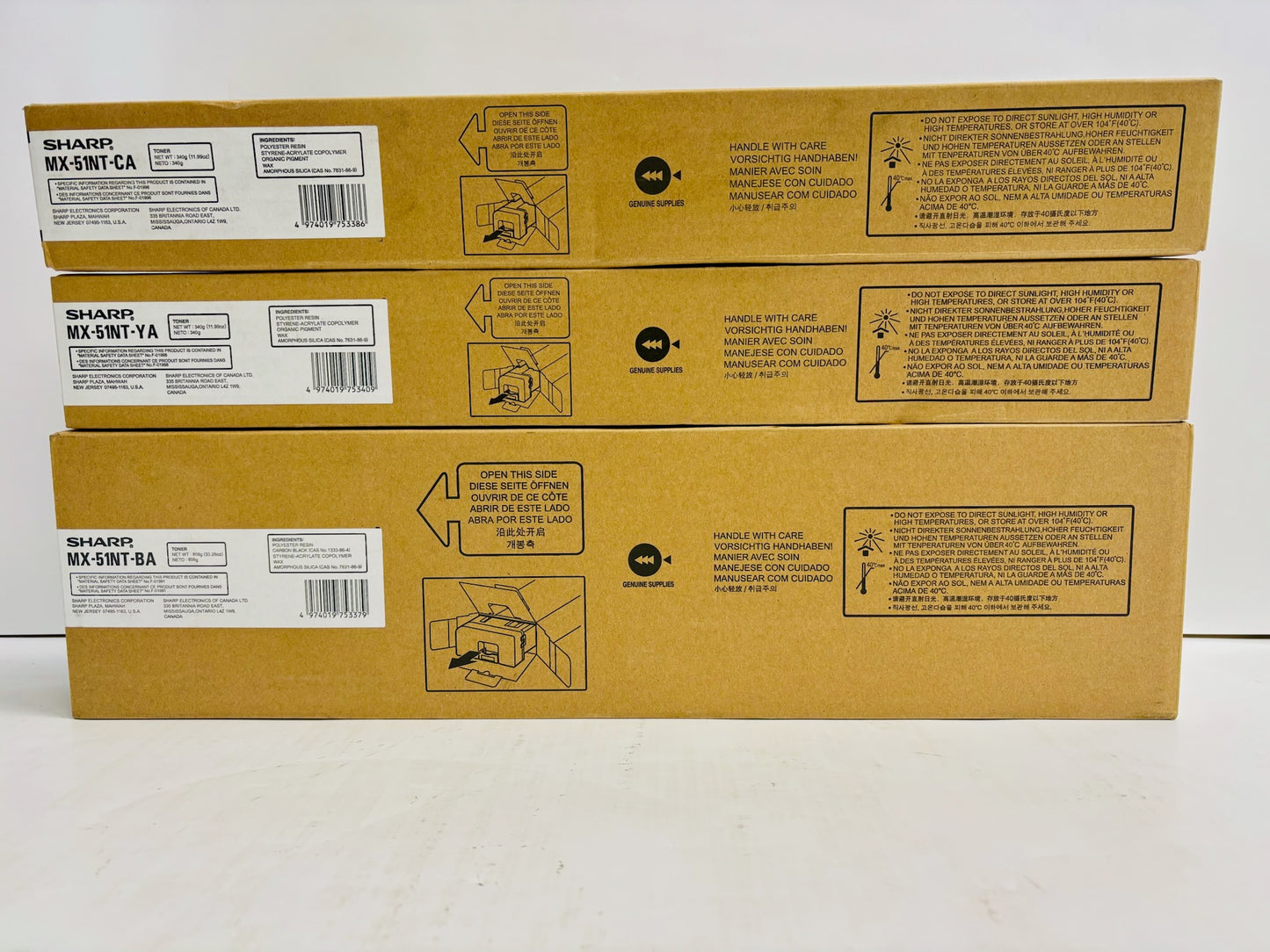 3 Genuine Sharp MX-4110,4111N,4112N,4140N MX-51NT CYK Toners (No Magenta)