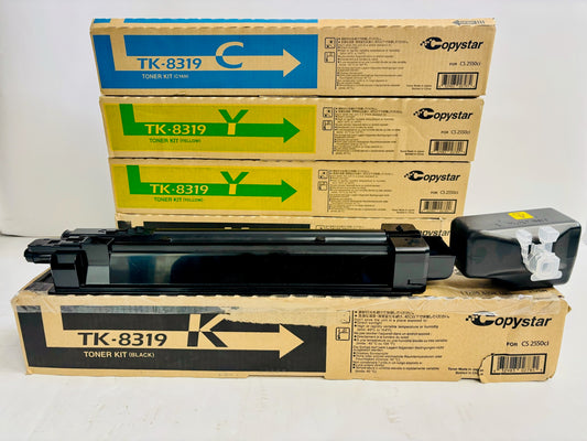 5 Genuine Copystar CS2550ci CYYKK Toners TK-8319, TK8319 (No Mag, 1 Open Black)
