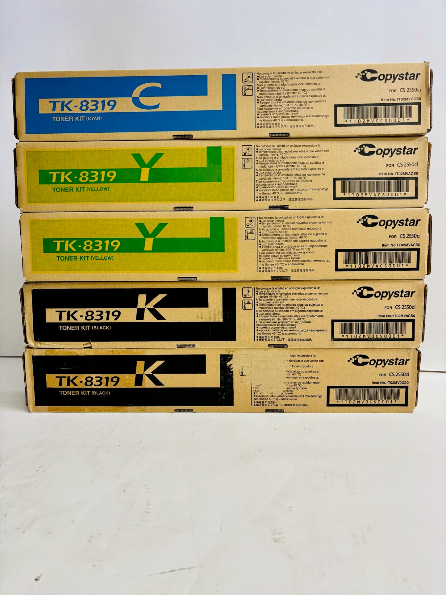 5 Genuine Copystar CS2550ci CYYKK Toners TK-8319, TK8319 (No Mag, 1 Open Black)